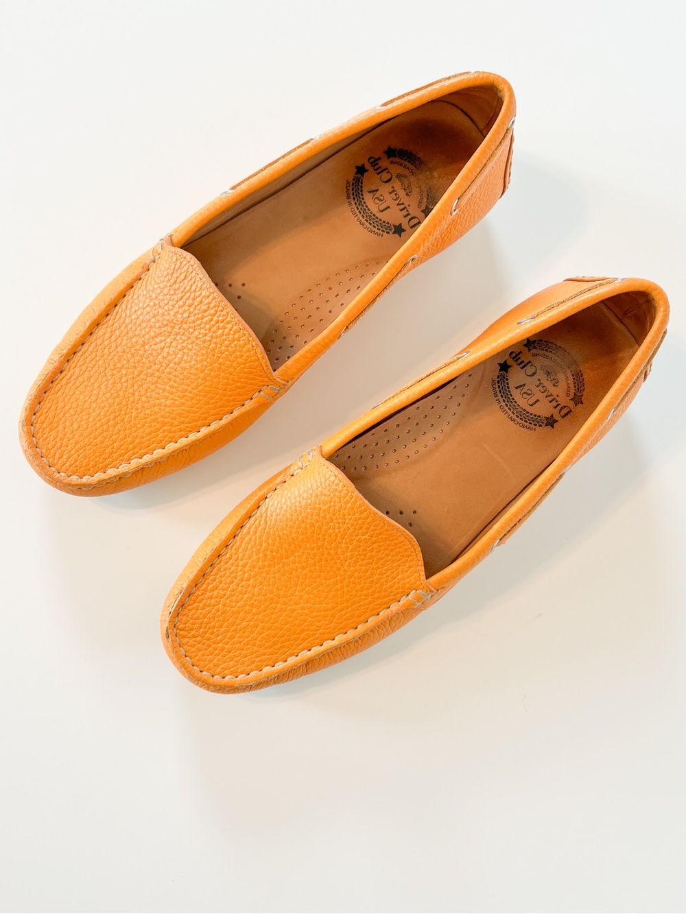 colorful yellow marigold vintage leather loafer boat shoes flats